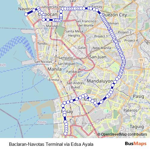 Baclaran-Navotas Terminal via Edsa Ayala bus Line Map
