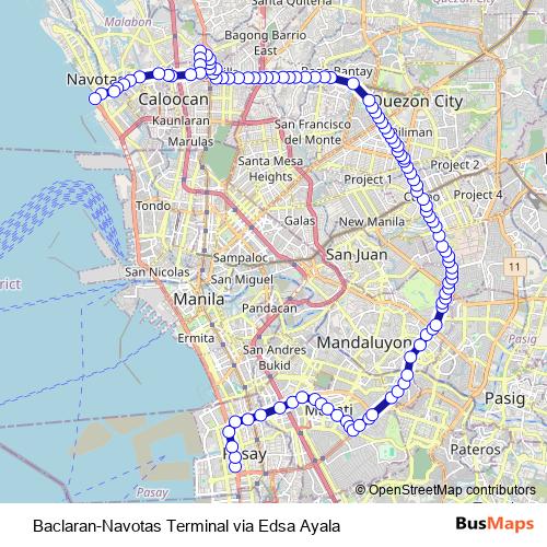 Baclaran-Navotas Terminal via Edsa Ayala bus Line Map
