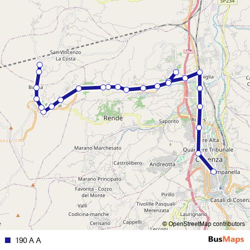 190 A A bus Line Map