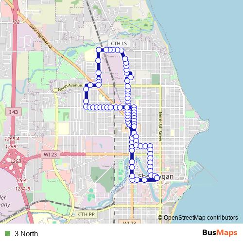 3 North bus Line Map