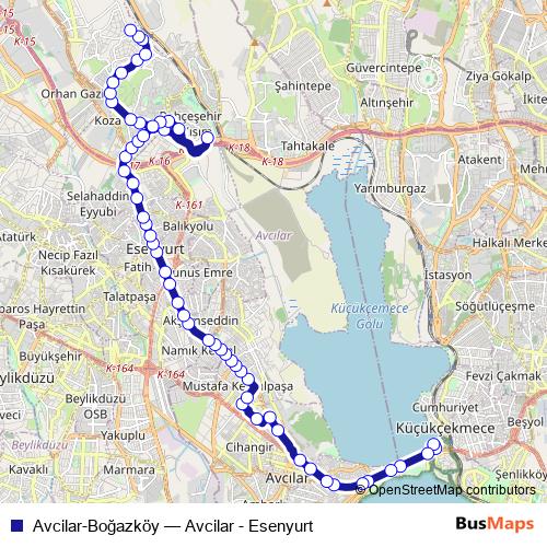 Avcilar-Boğazköy bus Line Map