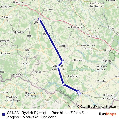 S31/S81 Ryzlink Rýnský rail Line Map