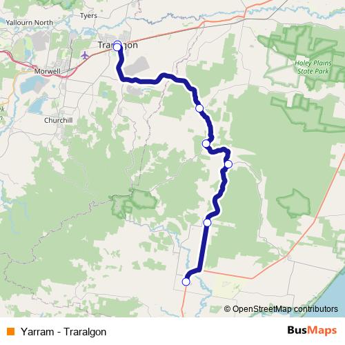 Yarram - Traralgon bus Line Map