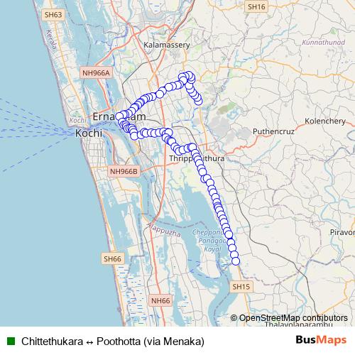 Chittethukara ↔ Poothotta (via Menaka) bus Line Map