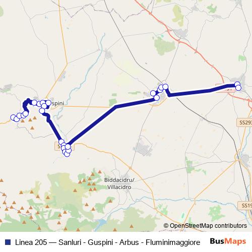 Linea 205 bus Line Map
