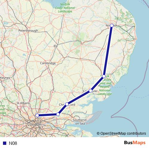 N08 bus Line Map