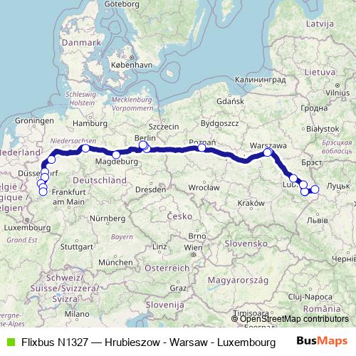 Flixbus N1327 bus Line Map