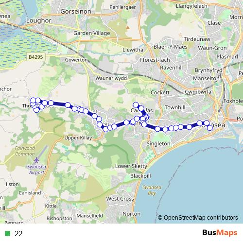 22 bus Line Map