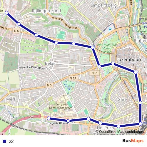 22 bus Line Map