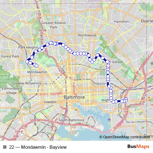 22 bus Line Map