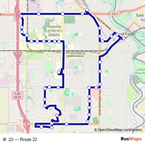22 bus Line Map