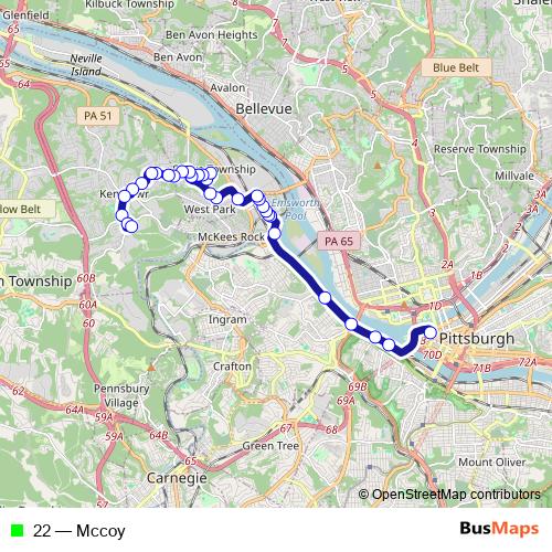 22 bus Line Map
