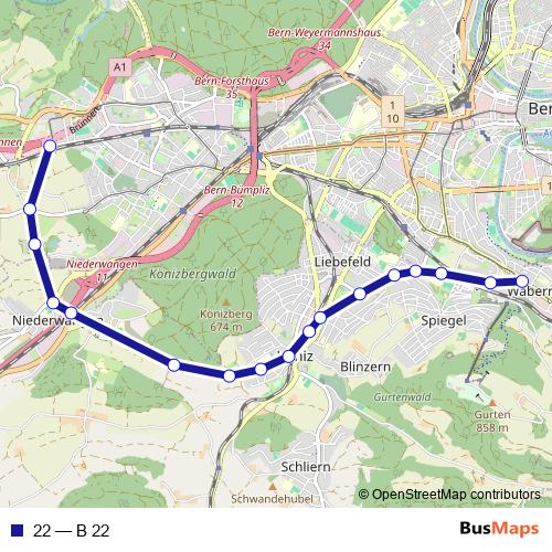 22 bus Line Map