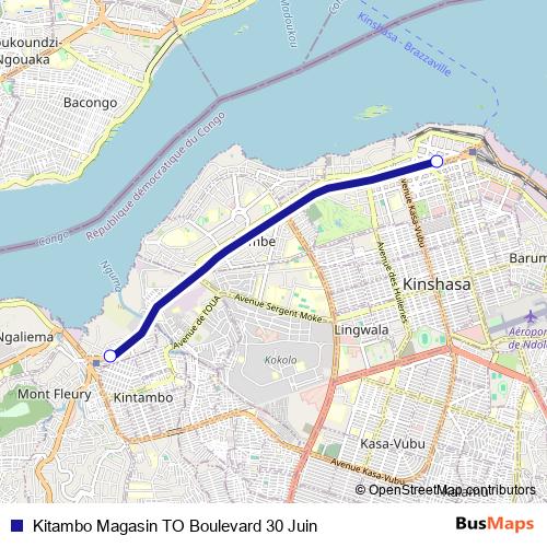 Kitambo Magasin TO Boulevard 30 Juin bus Line Map