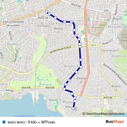 woro woro : 9 kilo ↔ M'Pouto bus Line Map