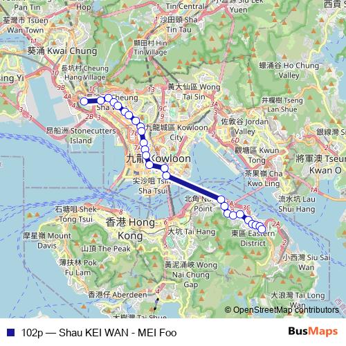 102p bus Line Map