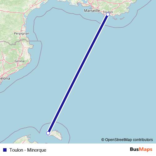 Toulon - Minorque ferry Line Map