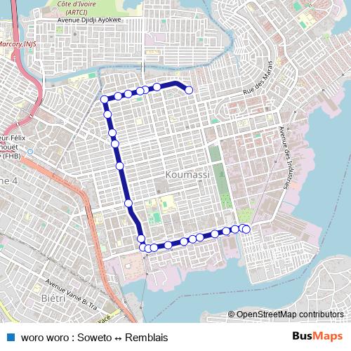 woro woro : Soweto ↔ Remblais bus Line Map