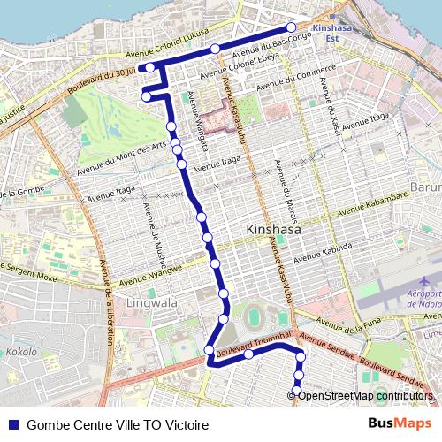 Gombe Centre Ville TO Victoire bus Line Map
