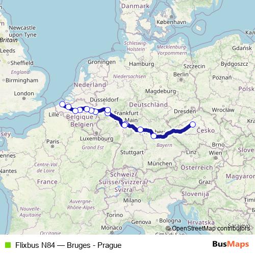 Flixbus N84 bus Line Map