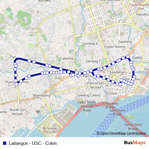 Labangon - USC - Colon bus Line Map