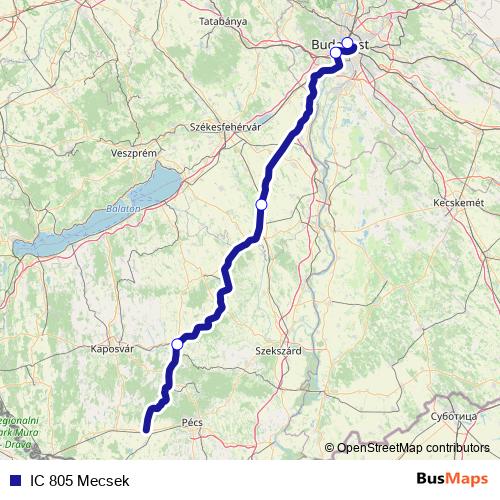 IC 805 Mecsek rail Line Map