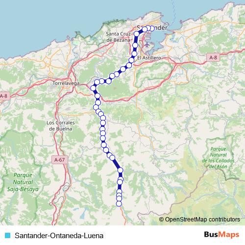 Santander-Ontaneda-Luena bus Line Map