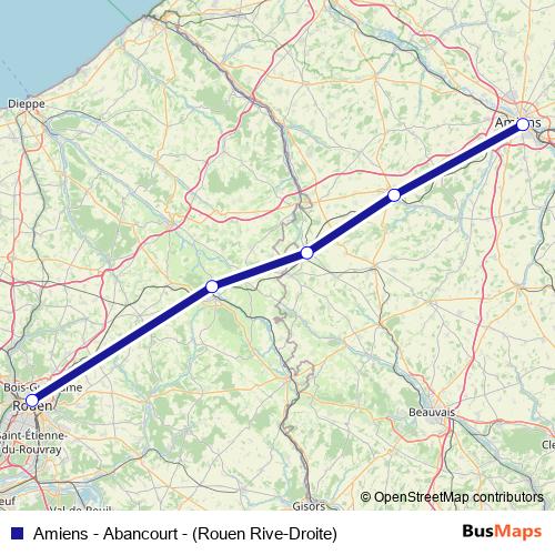 Amiens - Abancourt - (Rouen Rive-Droite) rail Line Map