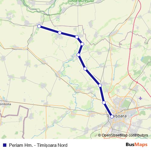 Periam Hm. - Timişoara Nord rail Line Map