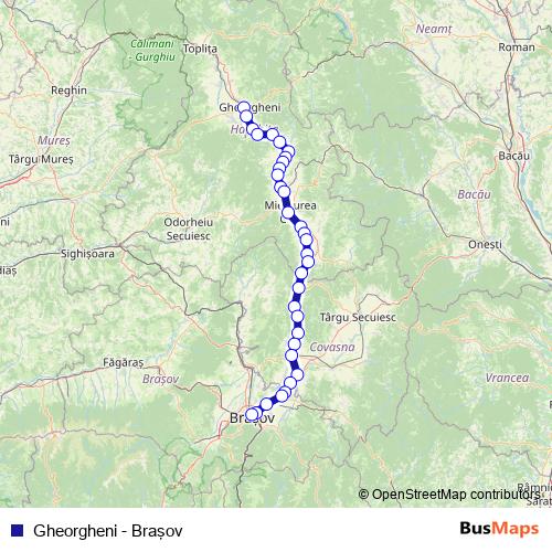 Gheorgheni - Braşov rail Line Map