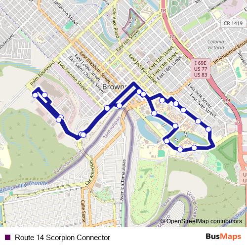 Route 14 Scorpion Connector bus Line Map