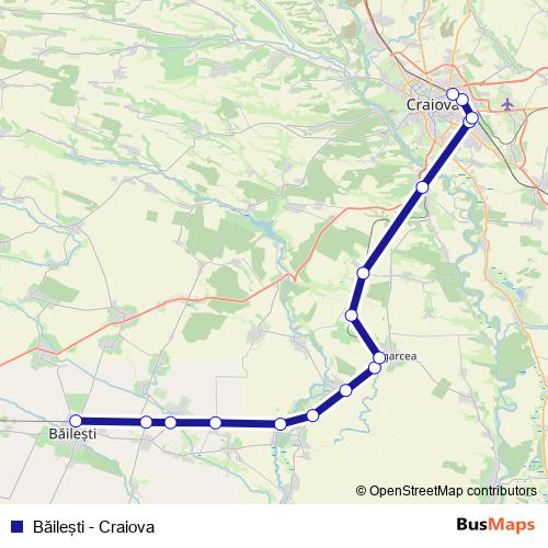 Băileşti - Craiova rail Line Map