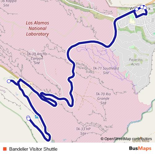 Bandelier Visitor Shuttle bus Line Map