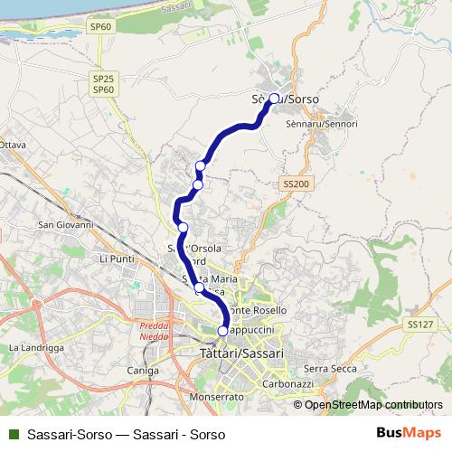 Sassari-Sorso rail Line Map