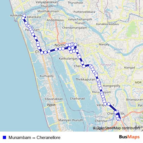 Munambam ↔ Cheranellore bus Line Map