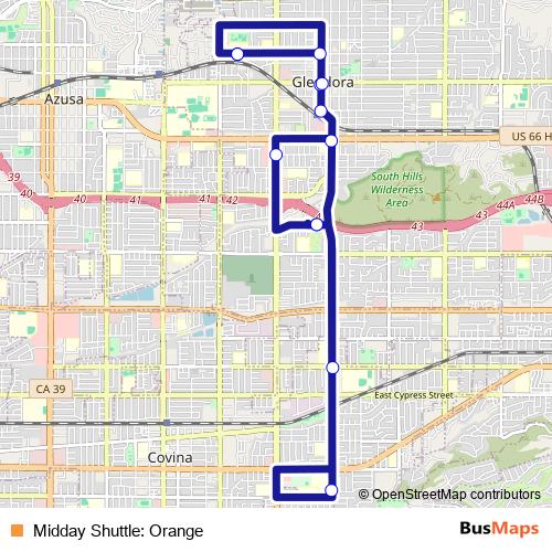 Midday Shuttle: Orange bus Line Map