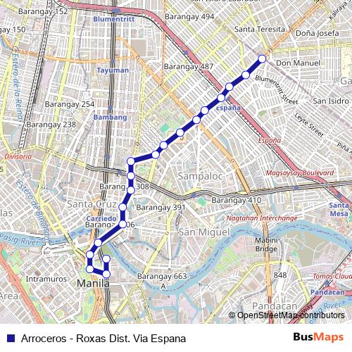 Arroceros - Roxas Dist. Via Espana bus Line Map