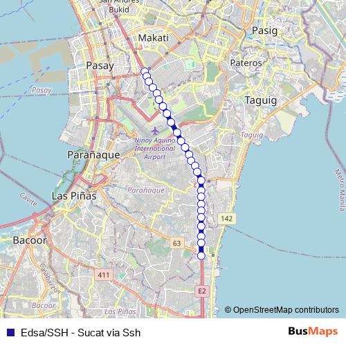 Edsa/SSH - Sucat via Ssh bus Line Map