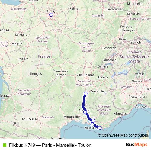 Flixbus N749 bus Line Map