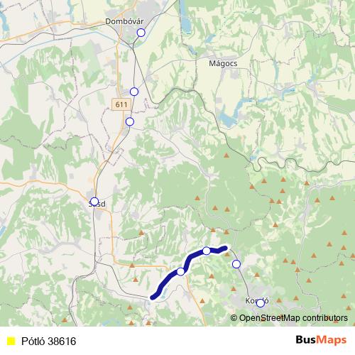 Pótló 38616 bus Line Map