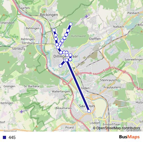 445 bus Line Map