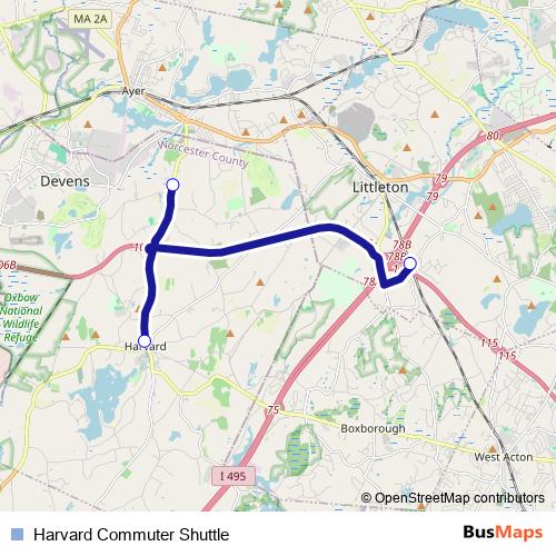 Harvard Commuter Shuttle bus Line Map