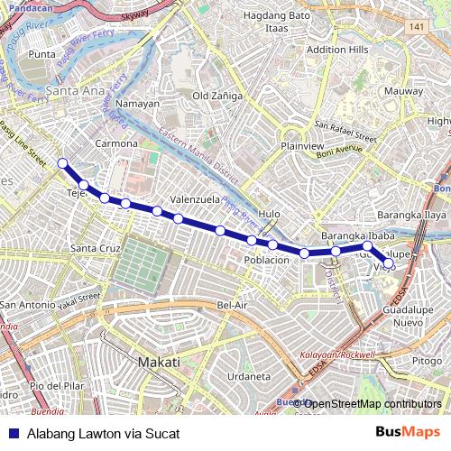 Alabang Lawton via Sucat bus Line Map