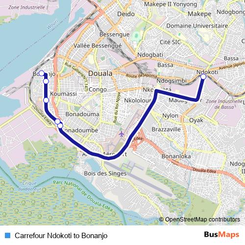Carrefour Ndokoti to Bonanjo bus Line Map