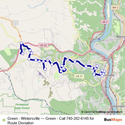Green - Wintersville bus Line Map