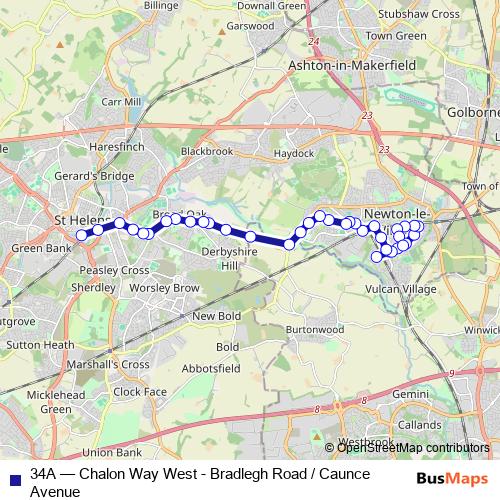 34A bus Line Map