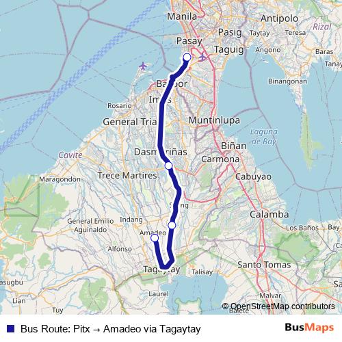 Bus Route: Pitx → Amadeo via Tagaytay bus Line Map