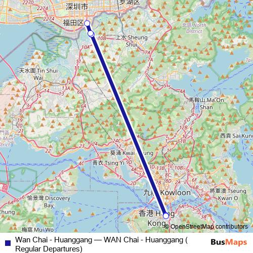 Wan Chai - Huanggang bus Line Map