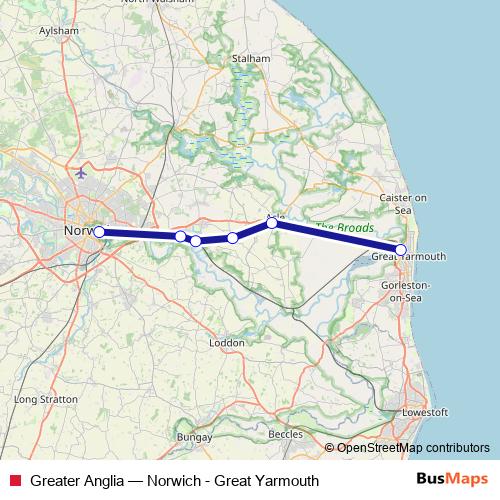 Greater Anglia rail Line Map