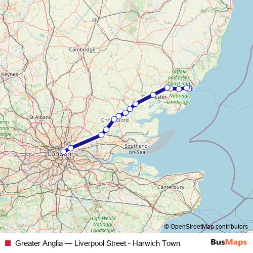 Greater Anglia rail Line Map